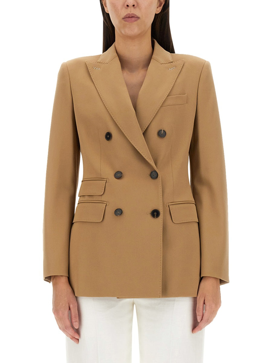 Tailored Double-Breasted Blazer with Peaked Lapels