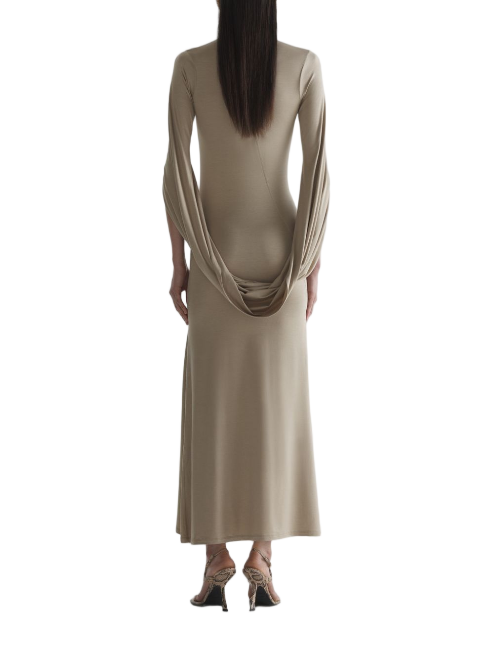 Midi Dress with Flowing Cape Sleeves