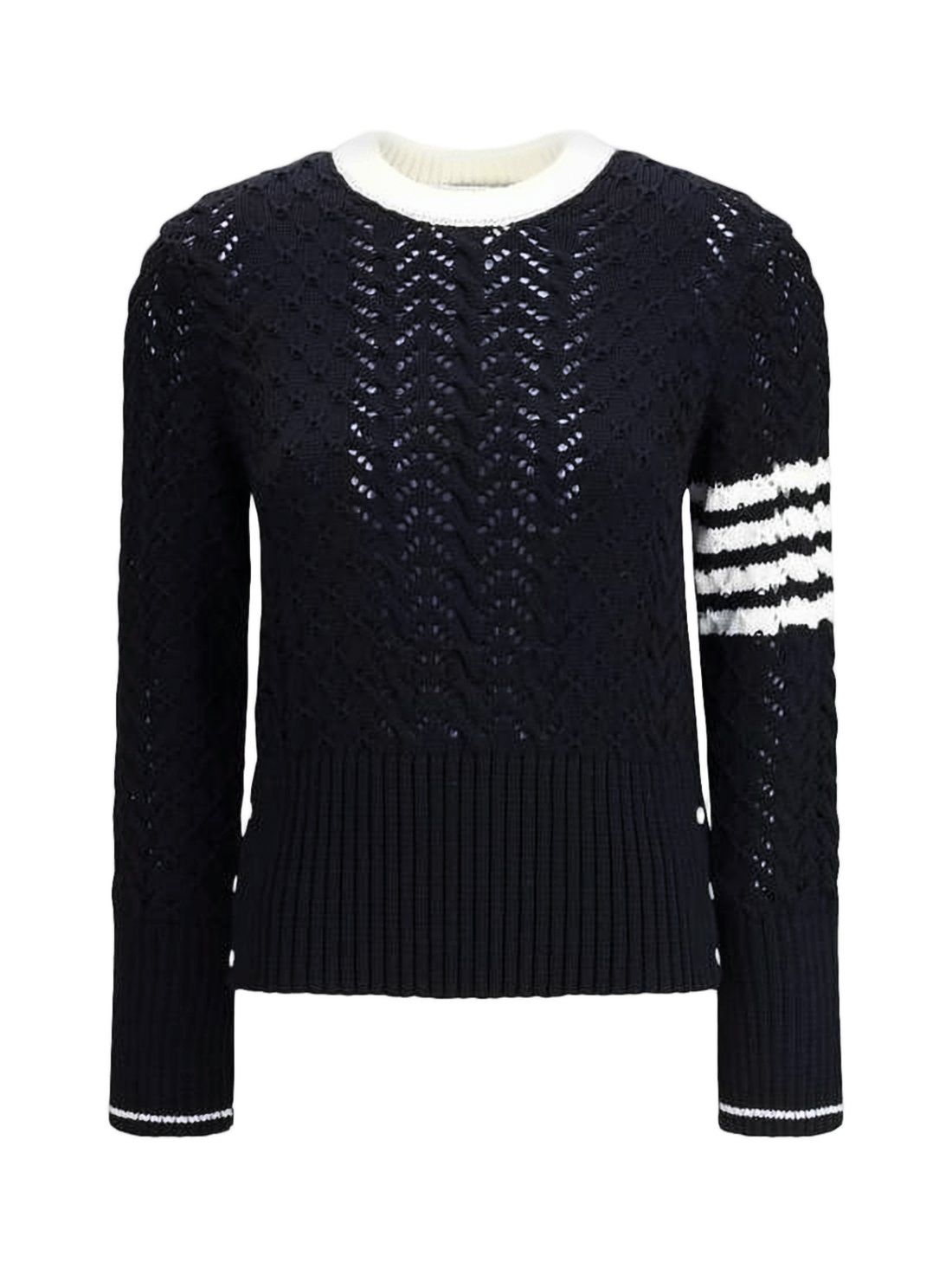 Fitted Black Wool Sweater With Openwork Design