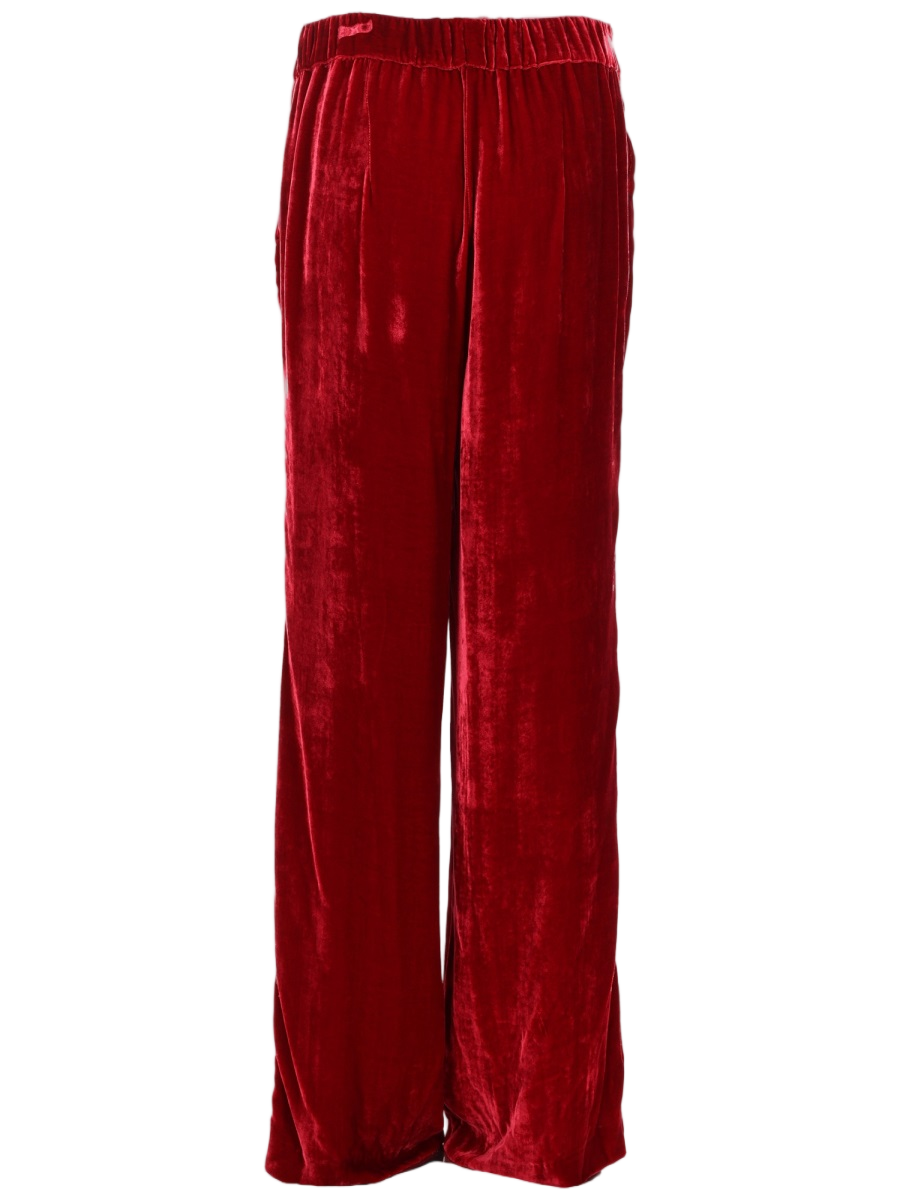 Relaxed Fit Straight Leg Velvet Pants with Elasticated Waistband