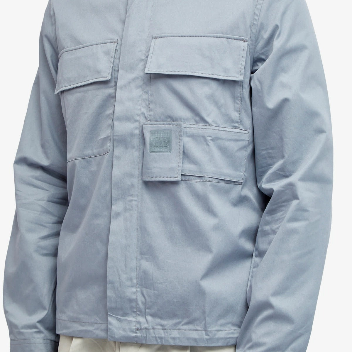 Light Blue Minimalist Jacket With Structured Collar And Flap Pockets