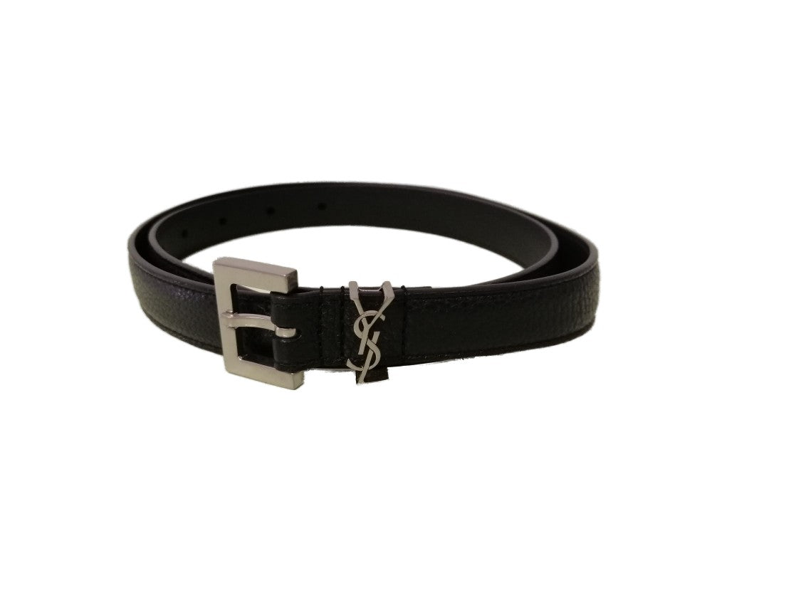 Calfskin Leather Belt With Silver-Tone Buckle