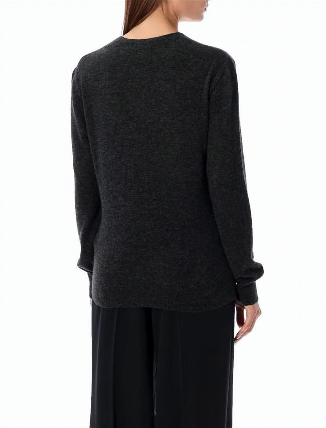 Long-Sleeved Cashmere-Silk Blend Sweater with Ribbed Details