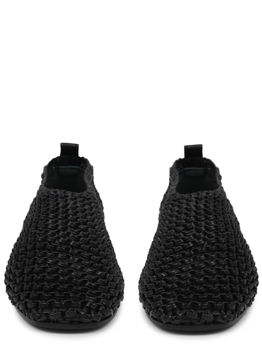 Woven Black Leather Ballerina Flats With Artisanal Detailing