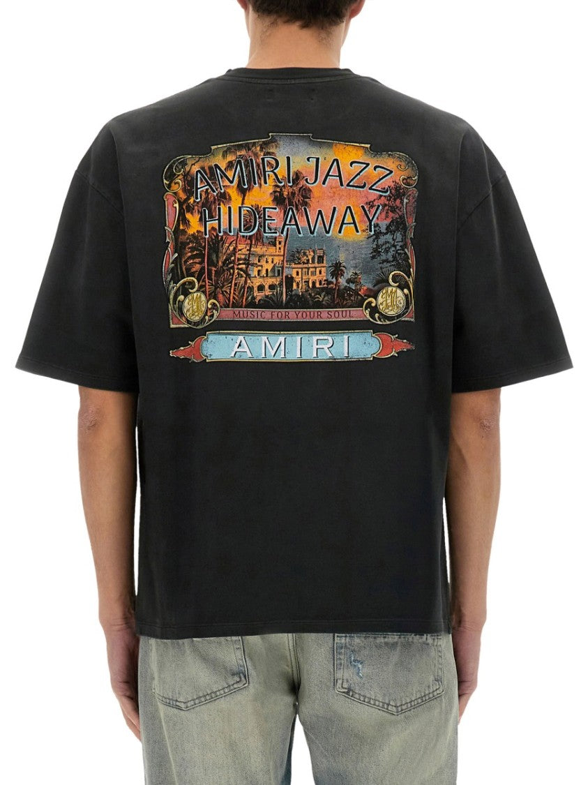 "Jazz Hideaway" Graphic Print Black T-Shirt