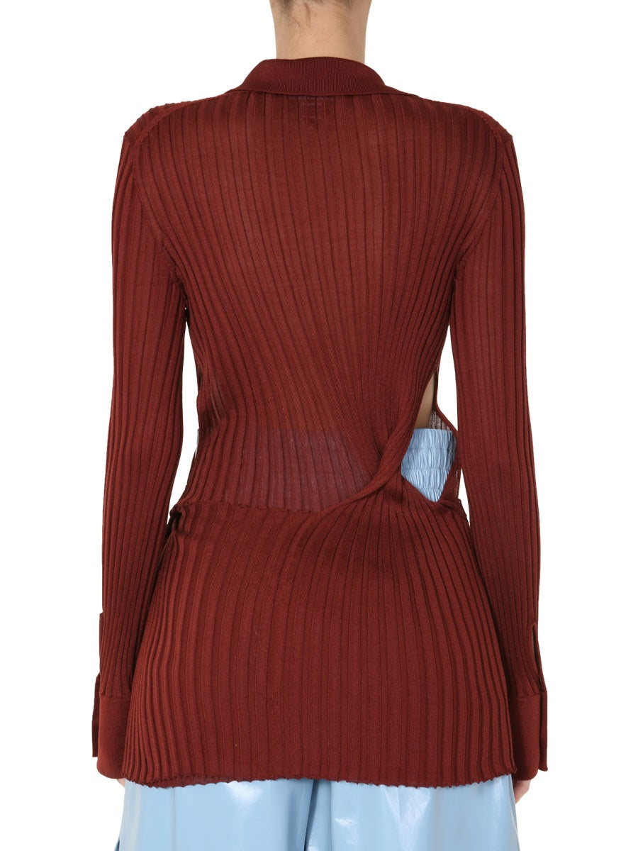 Ribbed Knit Sweater with Round Neckline