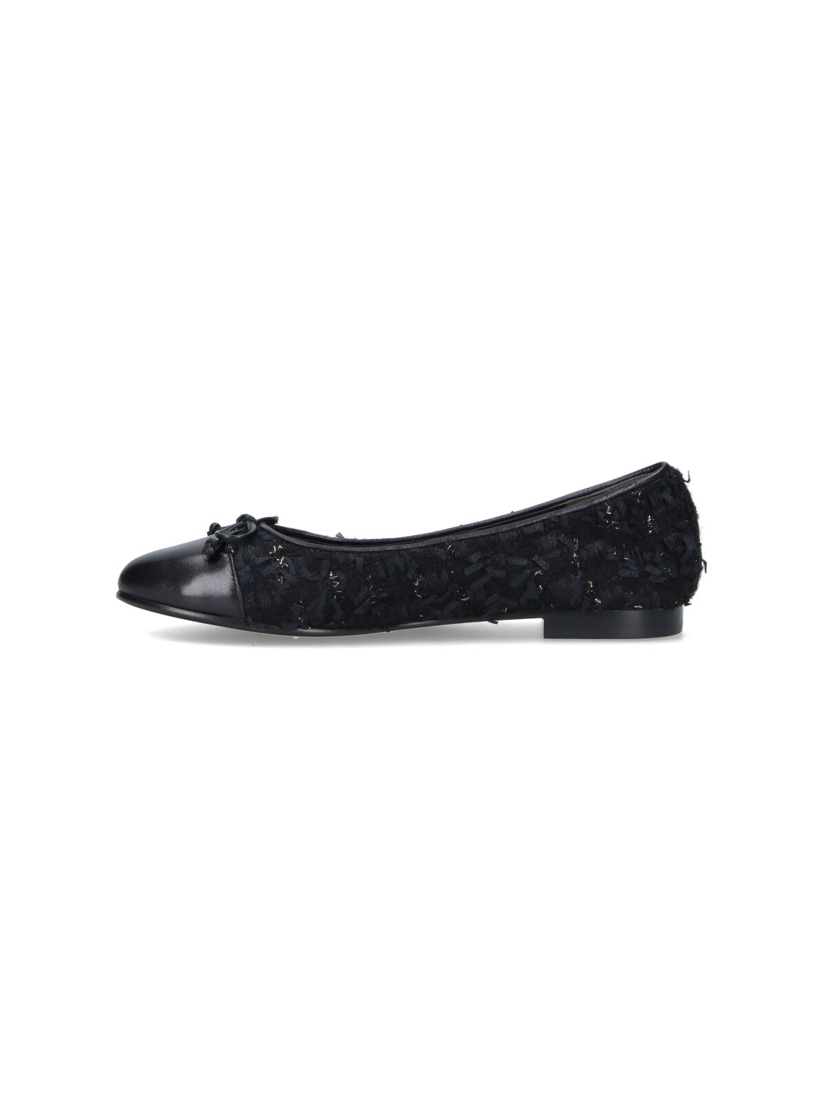 Tweed Ballet Flats With Leather Toe Cap