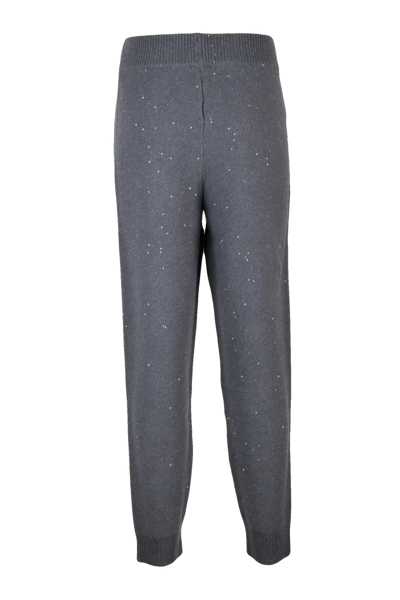 Knitted Grey Trousers with Sequined Detailing