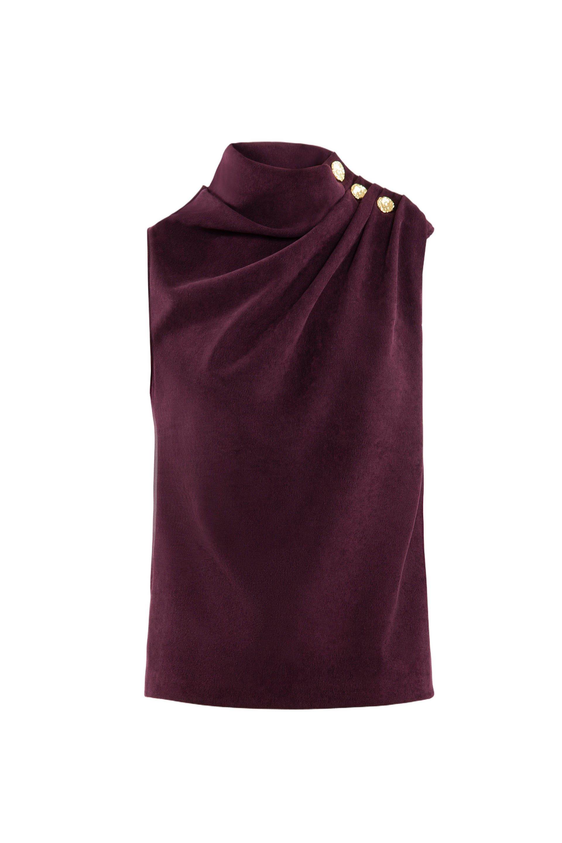 Pleated Top With Gold Buttoned Shoulder
