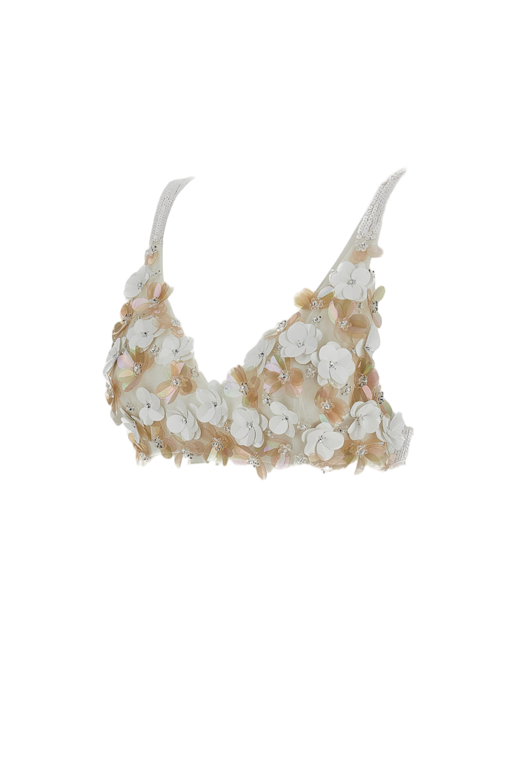 Floral Sequin Embellished Bandeau Top With Shoulder Straps