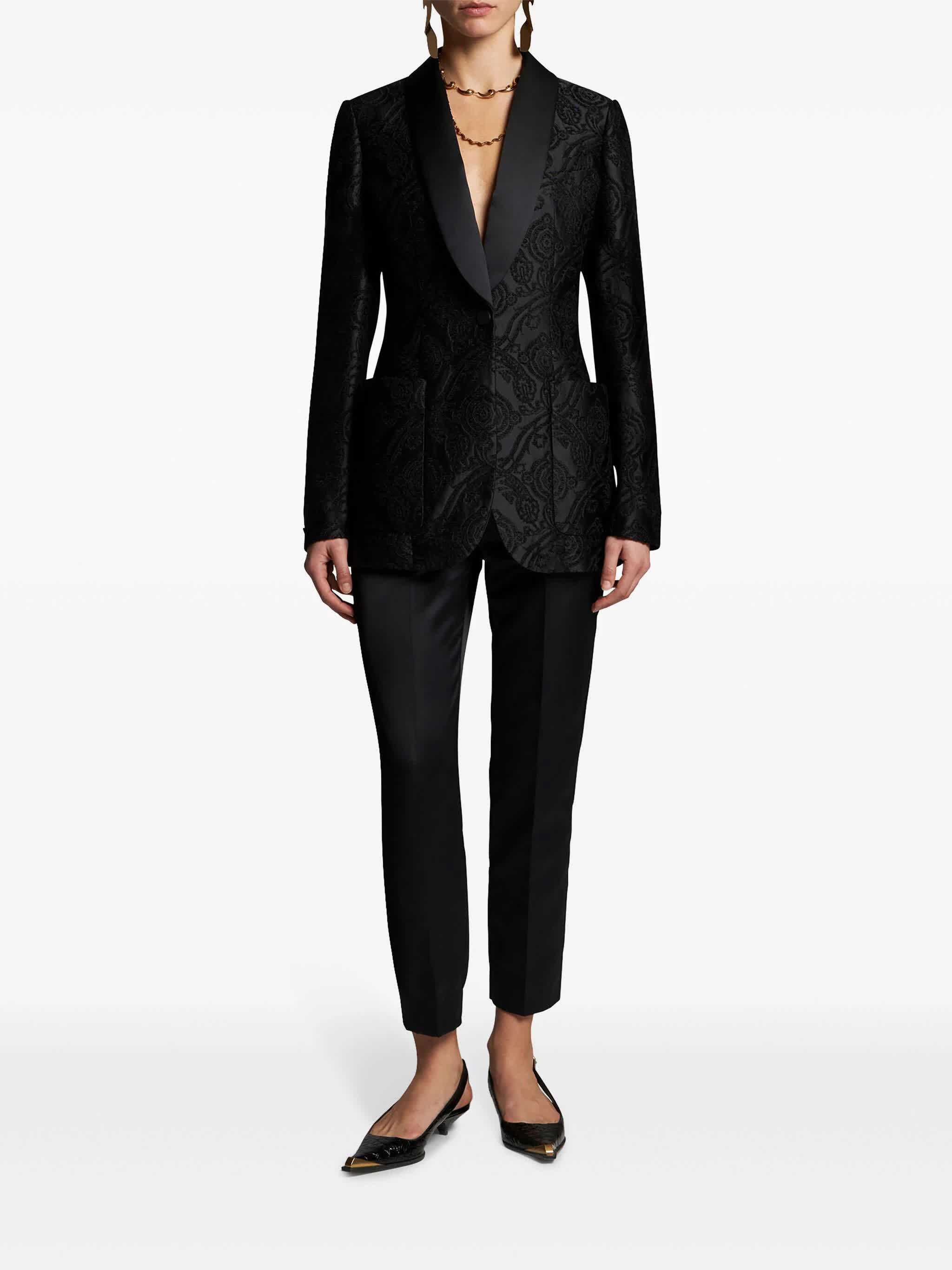 Black Jacquard Paisley Shawl Lapel Blazer