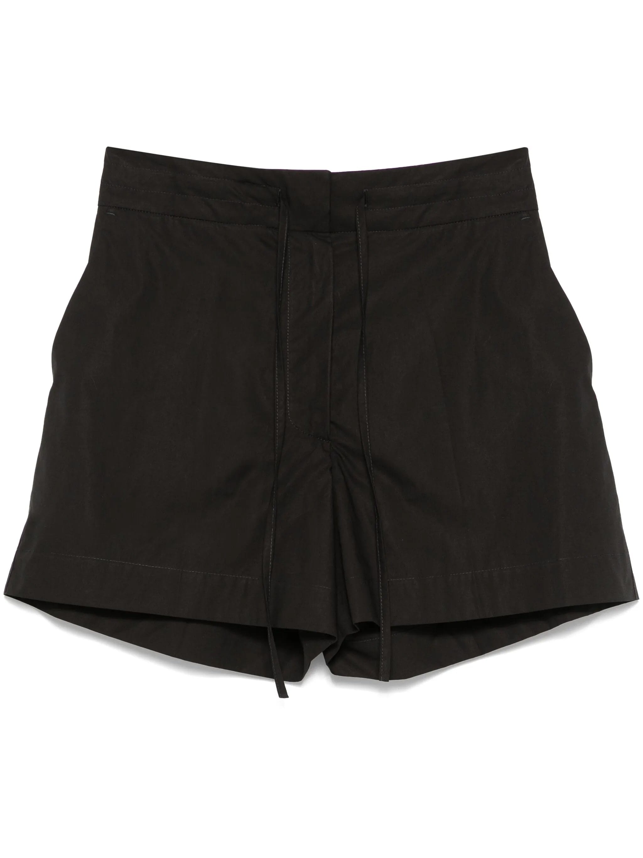 Black Mid Rise Drawstring Cotton Shorts