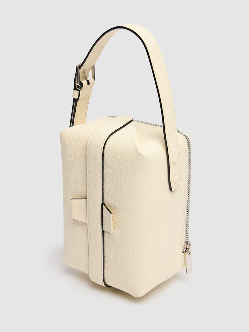Structured Calfskin Leather Bag with Zipper Detail