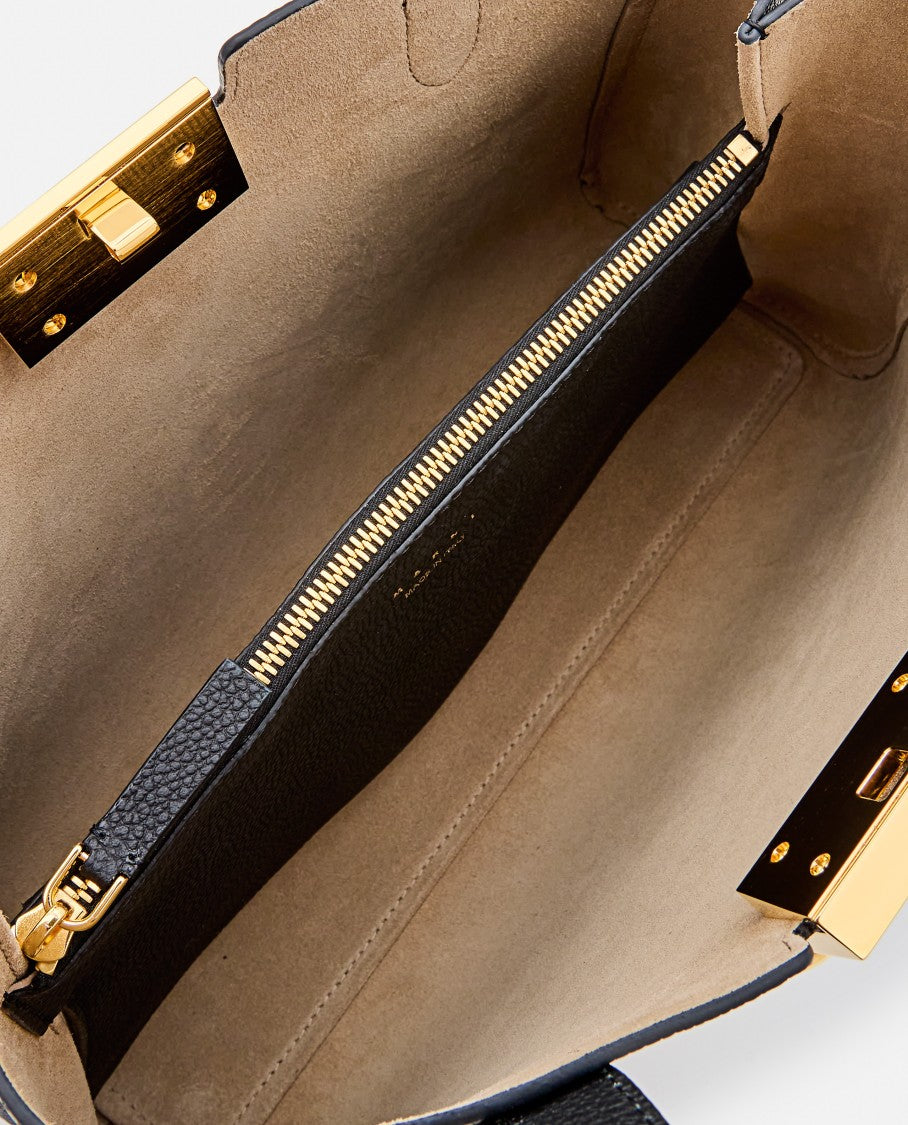 Black Handbag With Gold-Tone Clasp