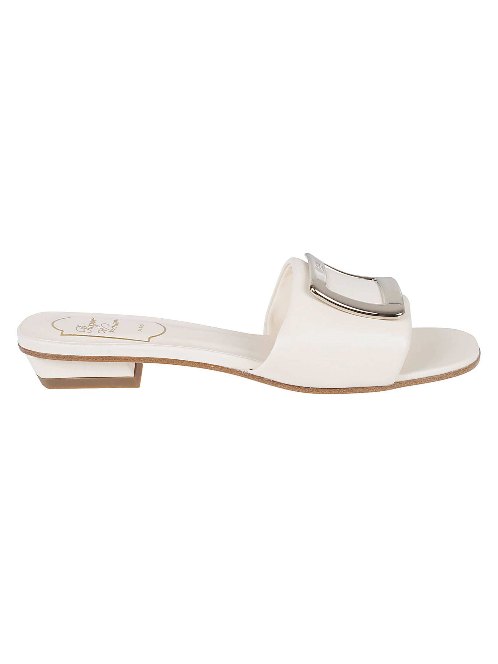 White Lambskin Sandals With Metallic Buckle