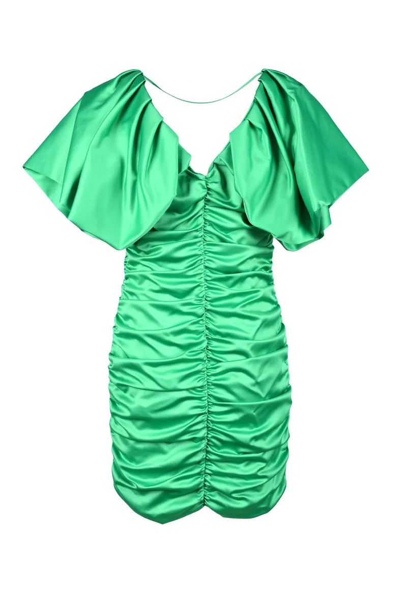 Green Mini Dress with Ruched Design