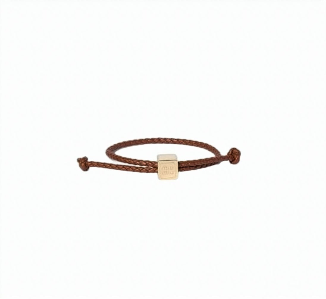 Braided Lambskin Leather Bracelet with Metallic Charm