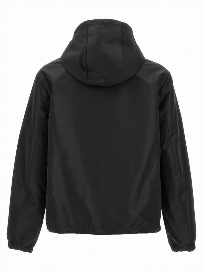 Black Hooded Jacket With Minimalist Design And Subtle Logo