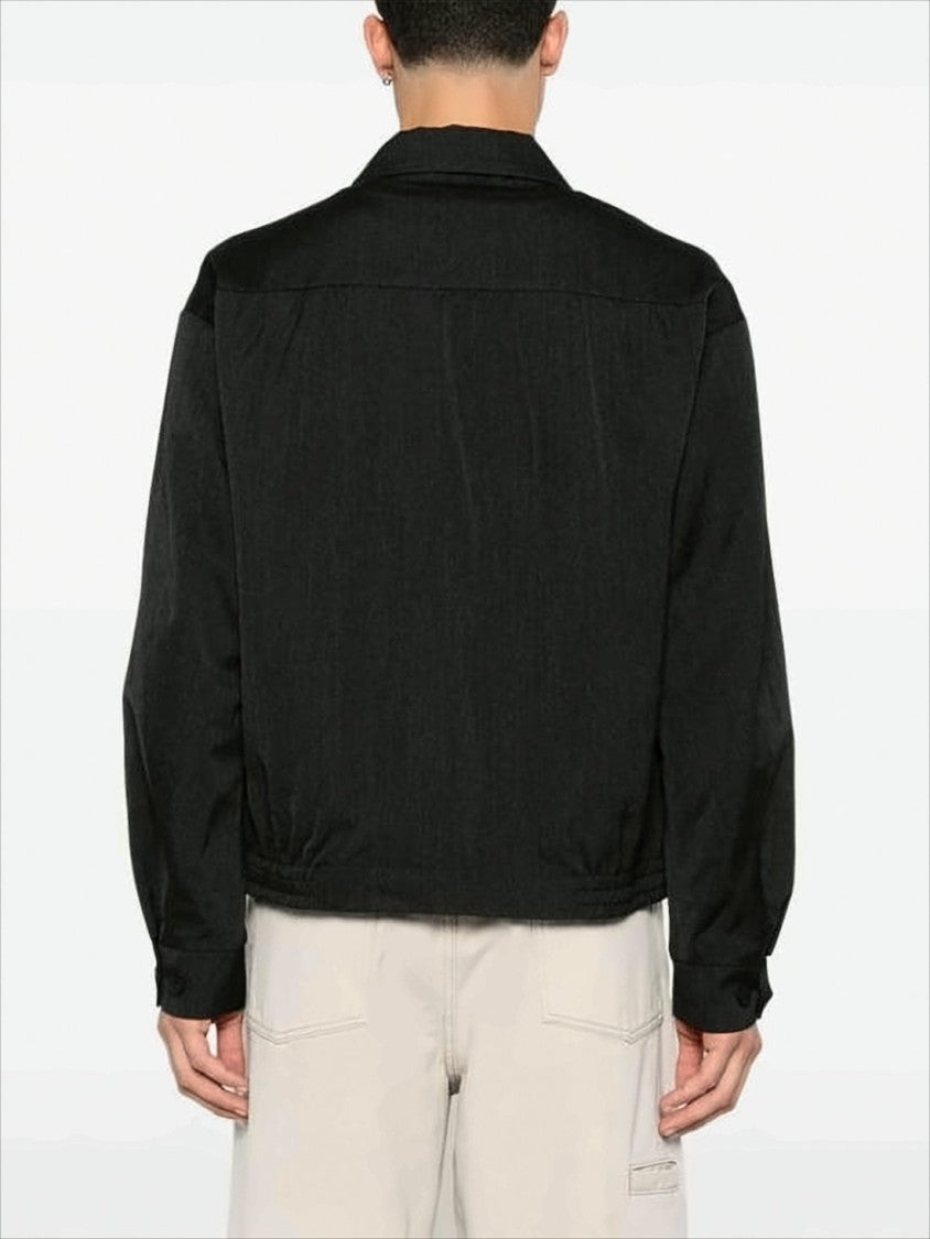 Black Wool And Linen Jacket With Embroidered Detail