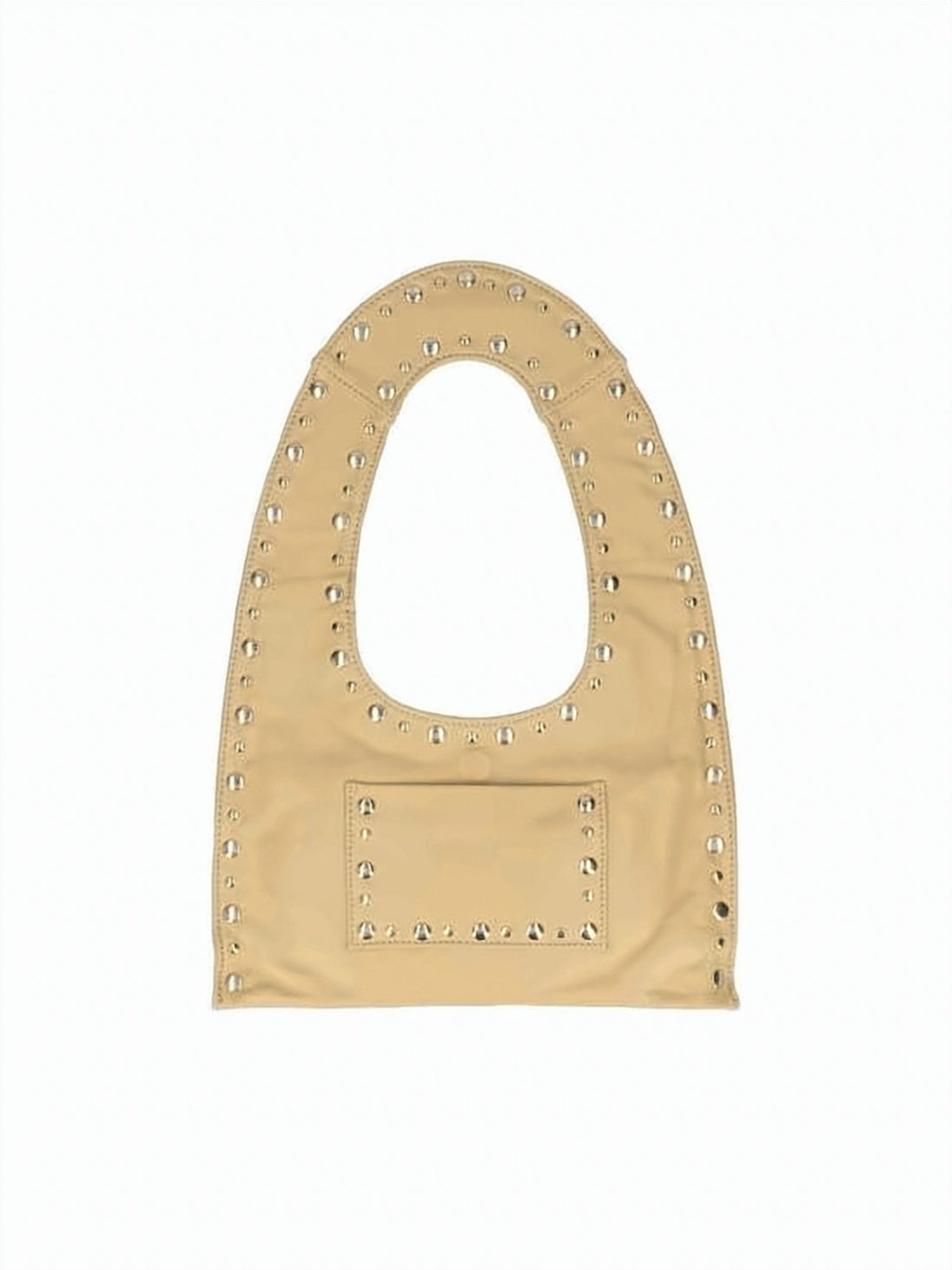 Rounded Rectangular Leather Shoulder Bag with Metallic Accents