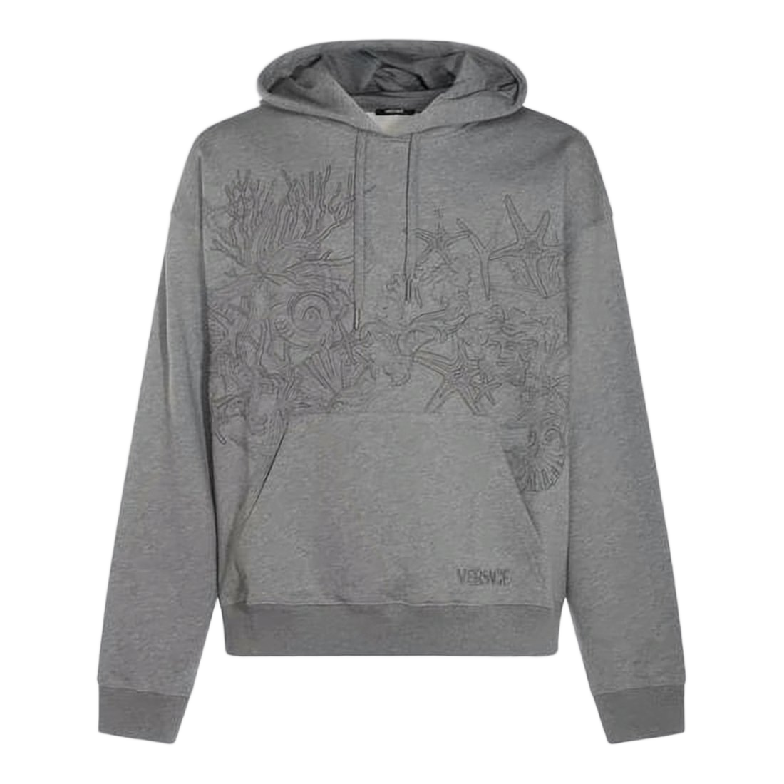 Hooded Sweatshirt with Tonal Embroidery and Kangaroo Pocket