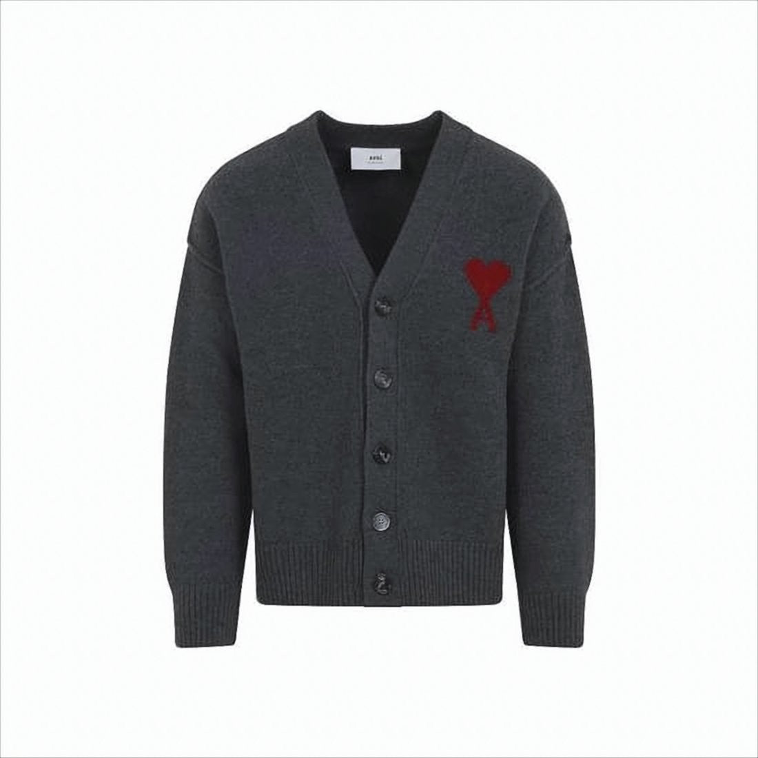 Dark Grey Wool Cardigan with V-Neckline