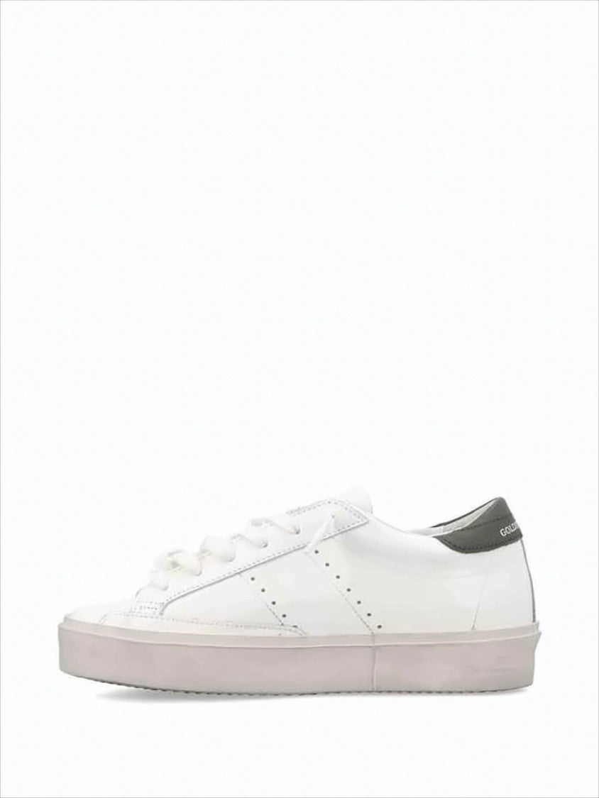 Low-Top White Leather And Suede Sneakers With Pink Star Detail