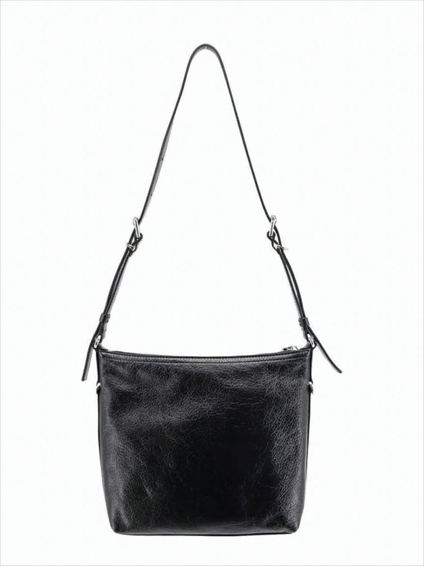Rectangular Black Leather Shoulder Bag with Adjustable Strap