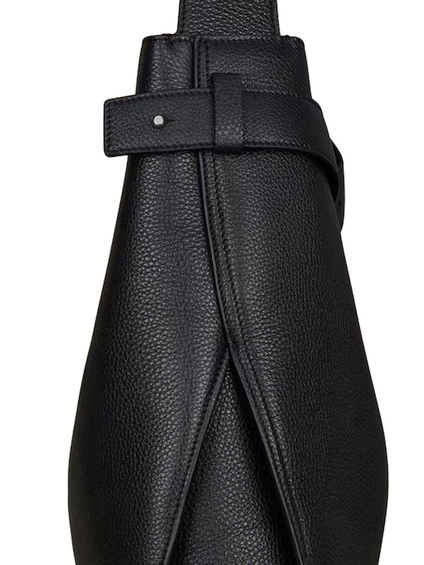 Structured Black Calf Leather Shoulder Bag
