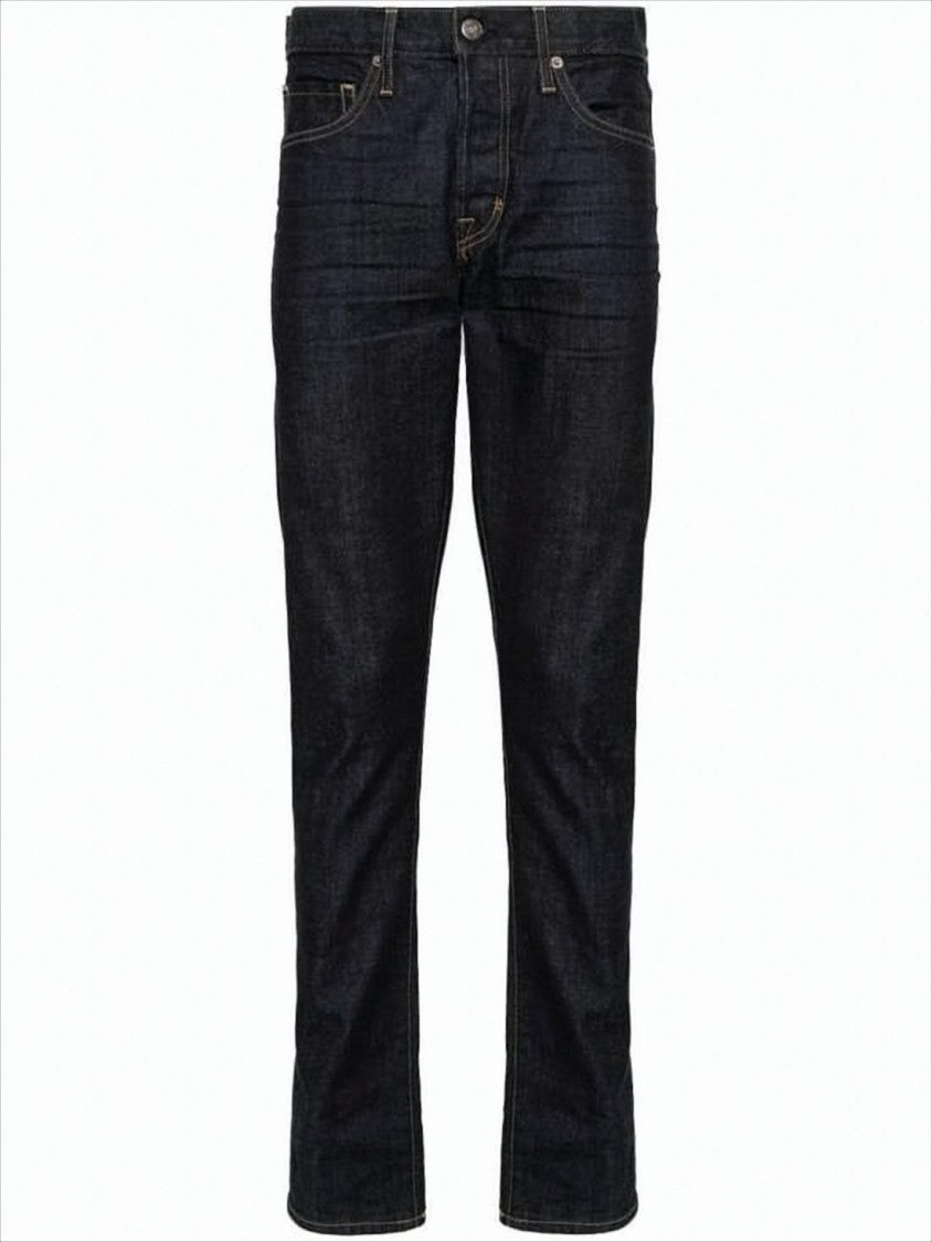 Straight-Leg Indigo Wash Denim Pants