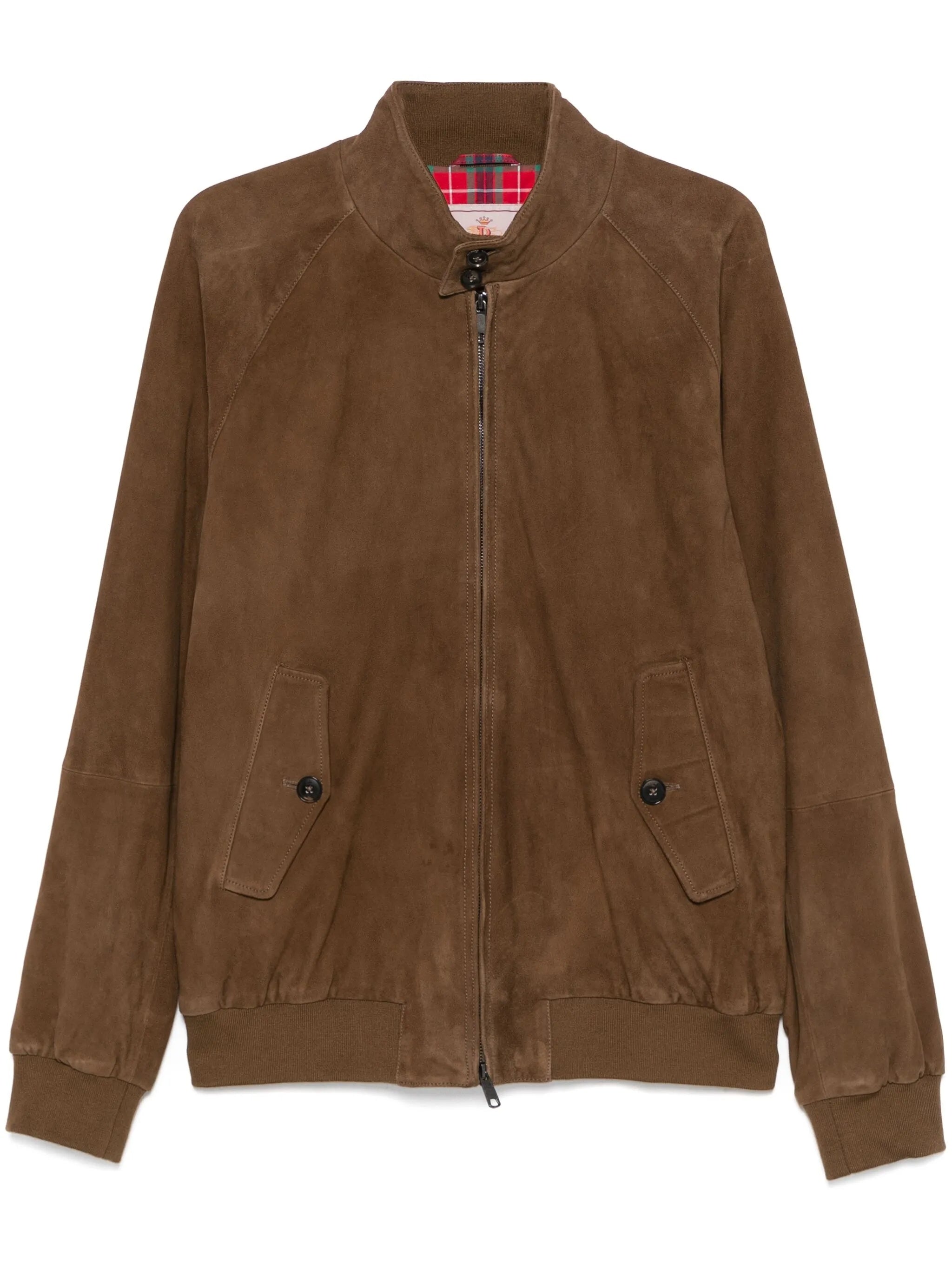 Brown Suede Tartan Lining Casual Jacket