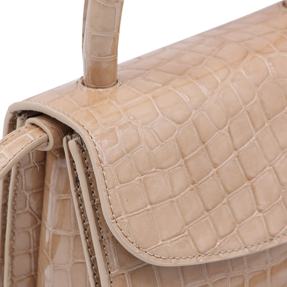 Glossy Crocodile-Embossed Handbag