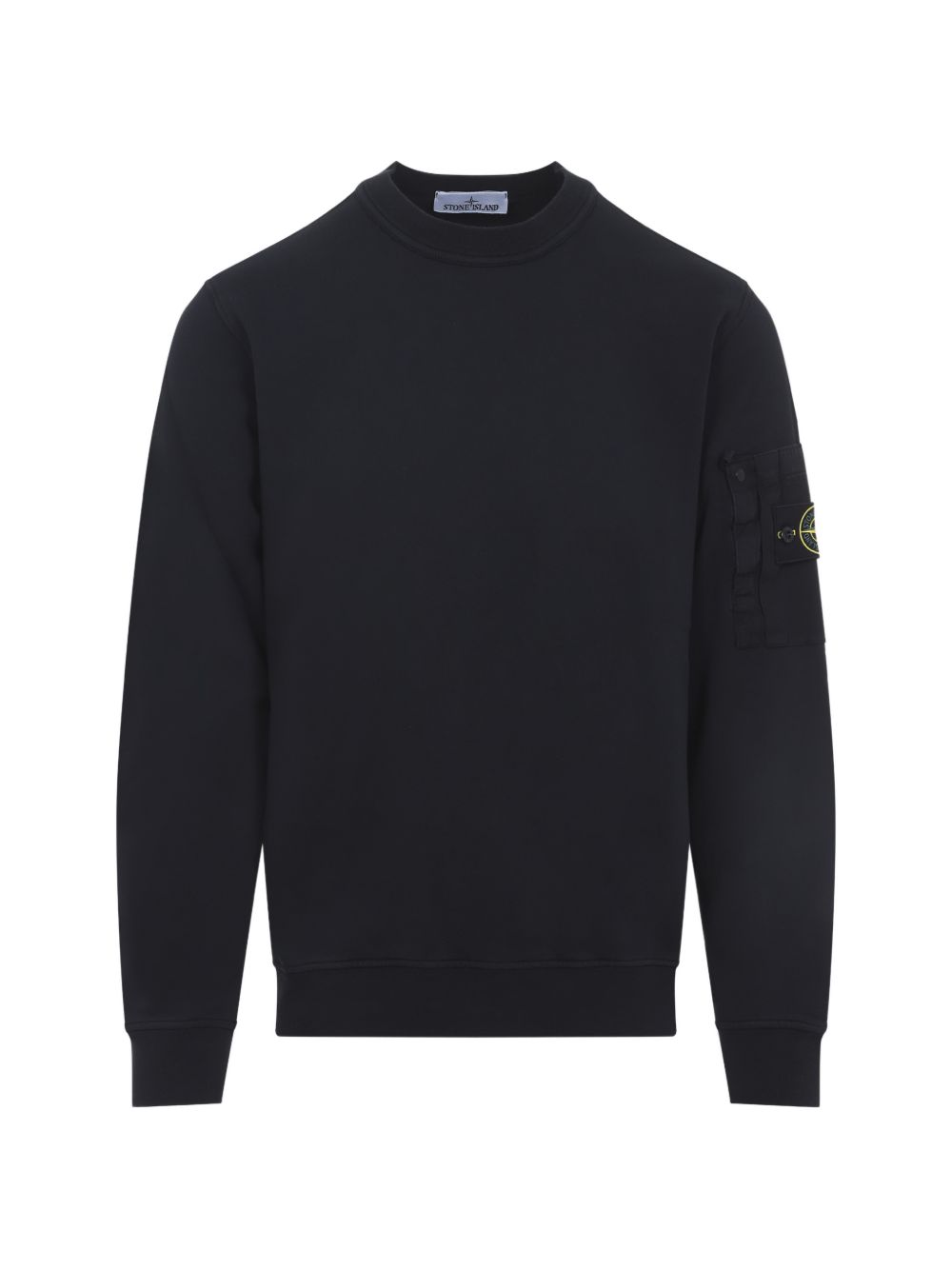 Minimalist Black Cotton Sweatshirt with Unique Sleeve Patch