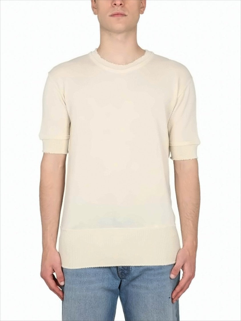 Soft Textured Short-Sleeve Knit Top With Ribbed Trims