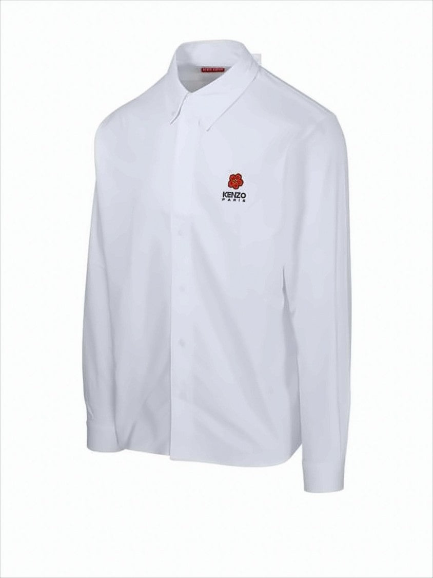 Tailored White Cotton Long-Sleeve Shirt With Embroidered Logo