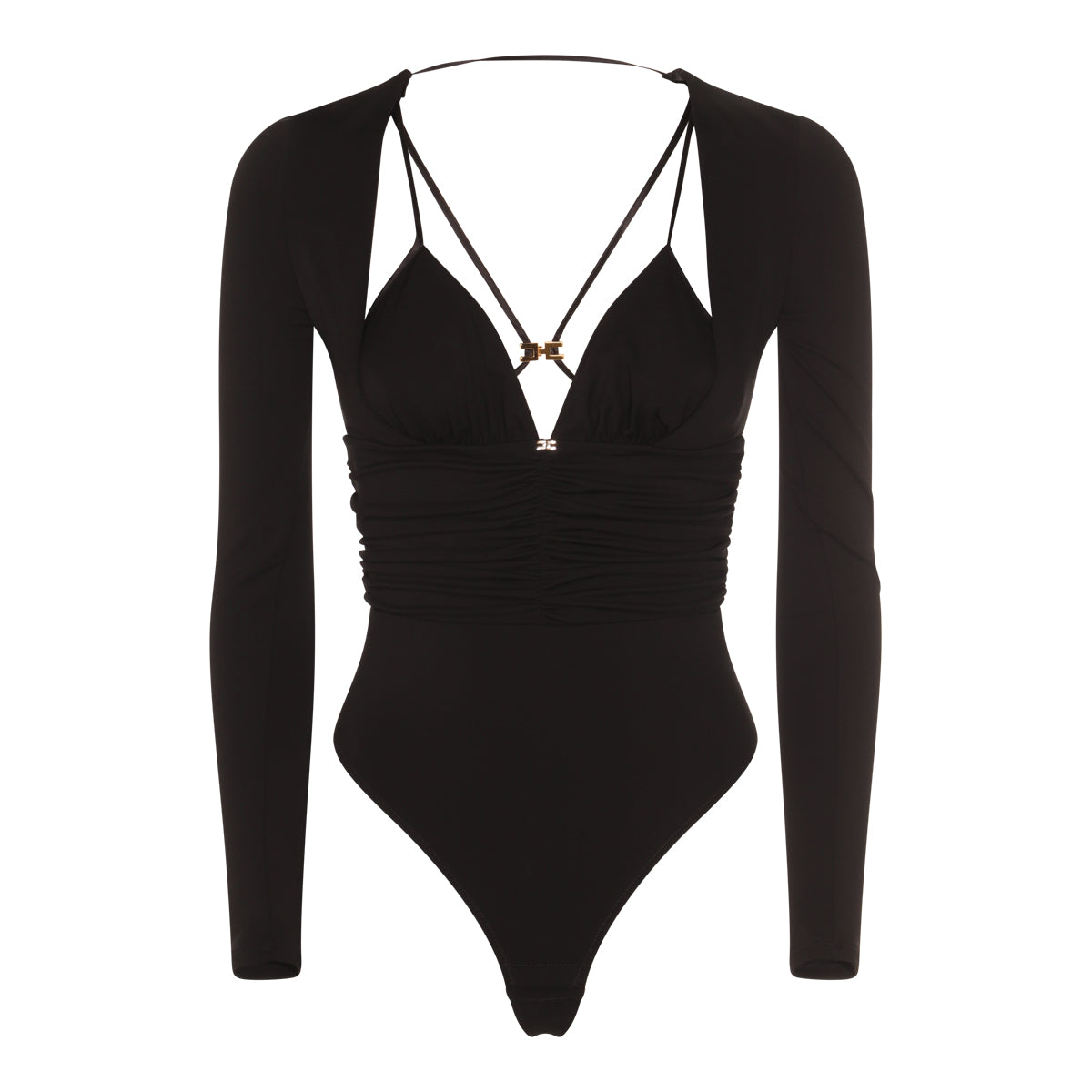 Black Bodysuit With Wide Collar