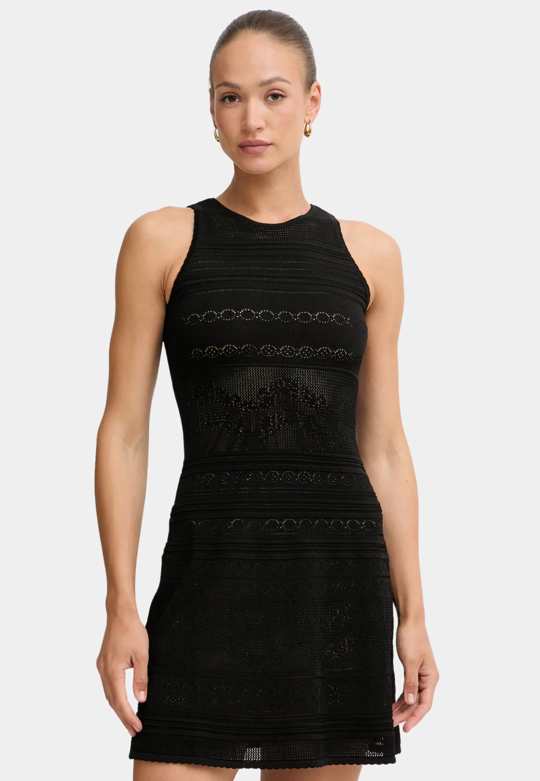 Intricately Knit Black Sleeveless Mini Dress