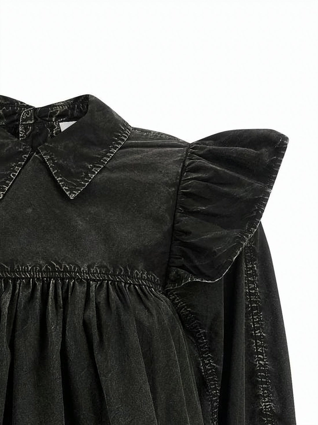 Washed Organic Cotton Blouse With Ruffled Shoulders