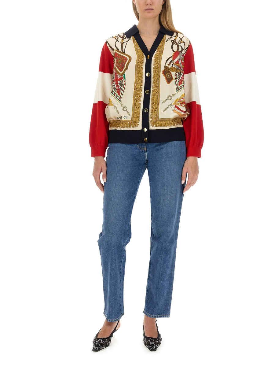 Extra Fine Wool Cardigan With Print