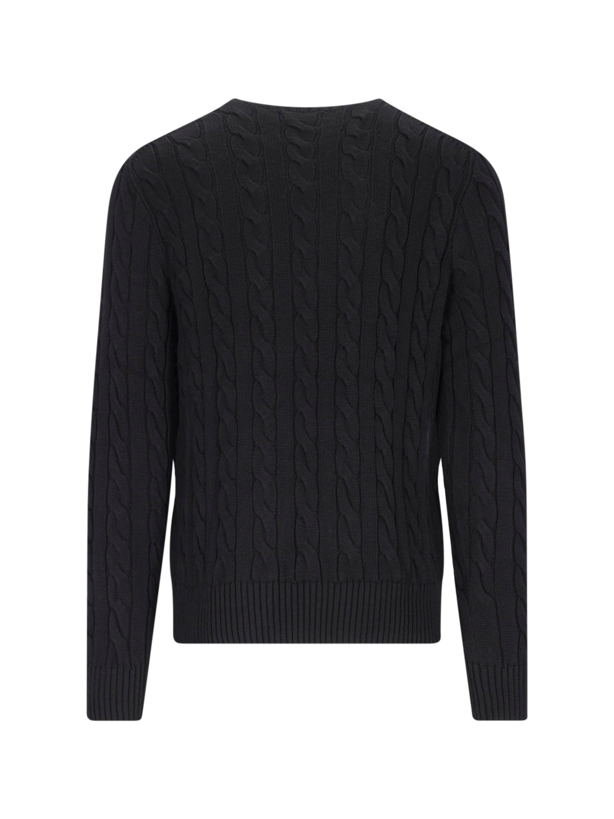 Cable Knit Cotton Sweater With Red Logo Embroidery