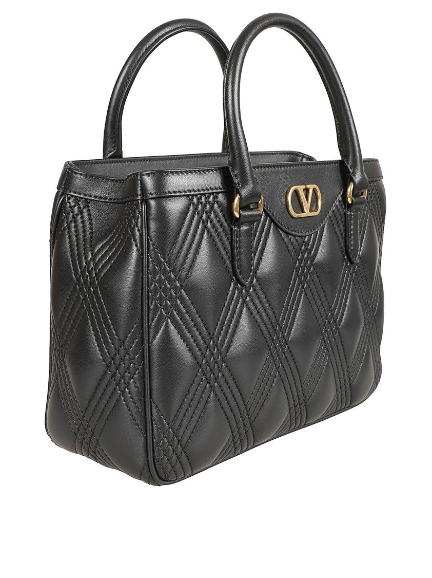 Diamond Quilting Calf Leather Top Handles Bag