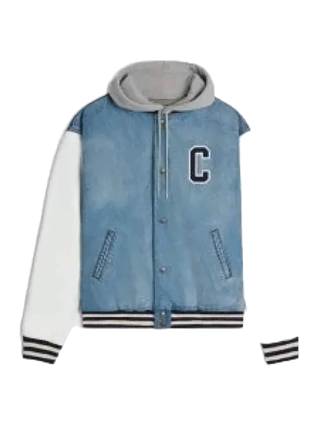 Blue Lambskin Bomber Jacket with Striped Ribbed Details