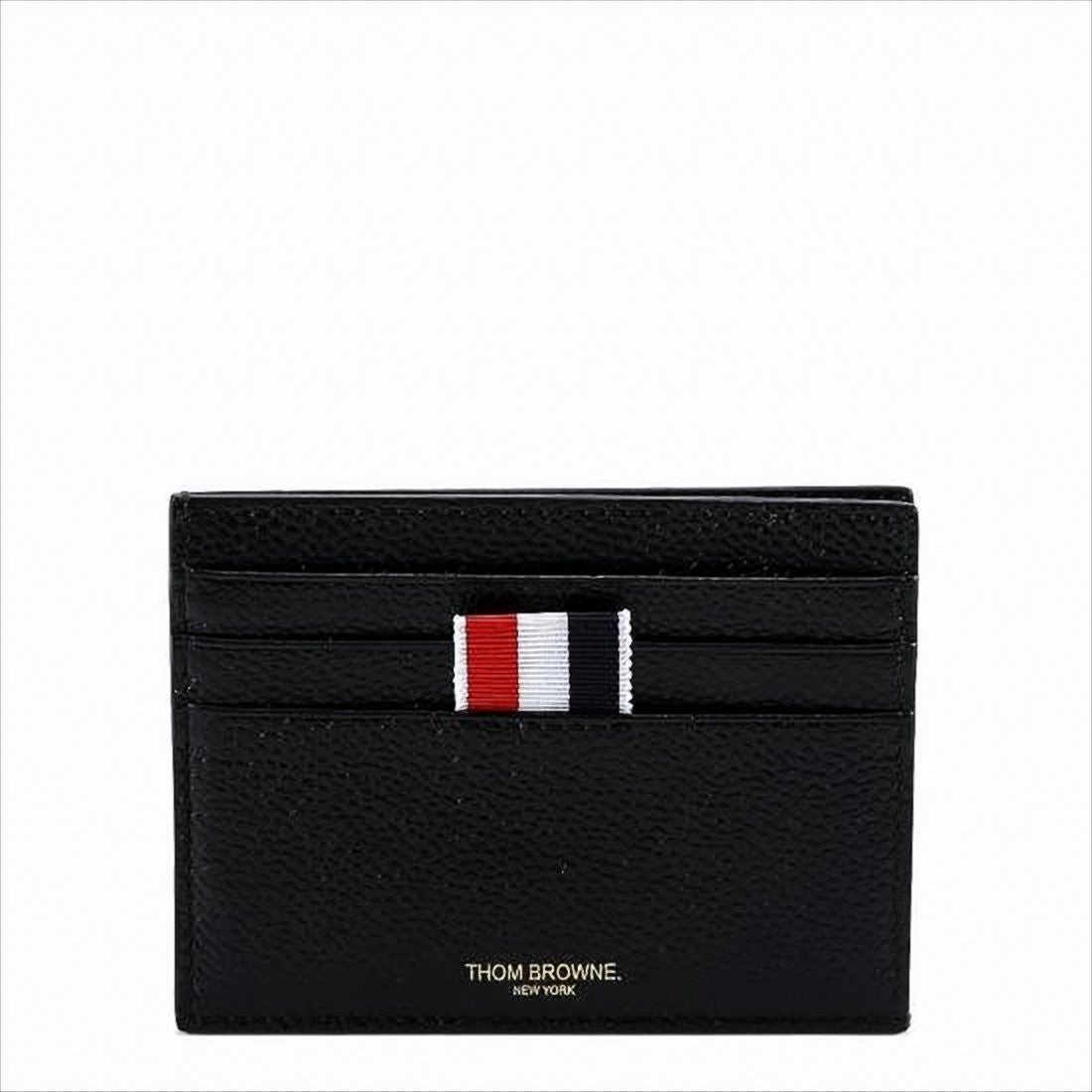 Textured Cowhide Leather Card Wallet with Iconic Striped Tab