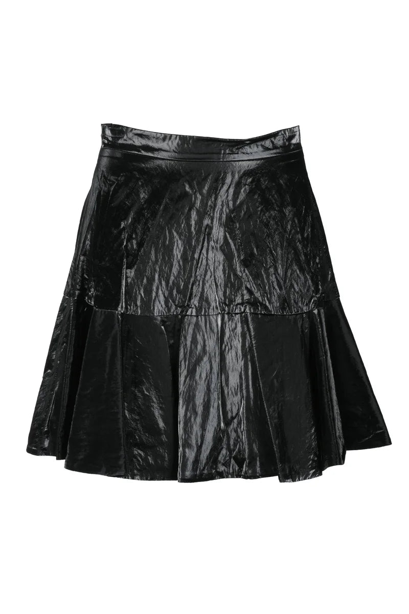 Flared Metallic Skirt - Black