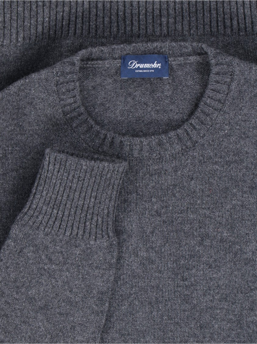 Textured Knit Grey Sweater With Round Neckline