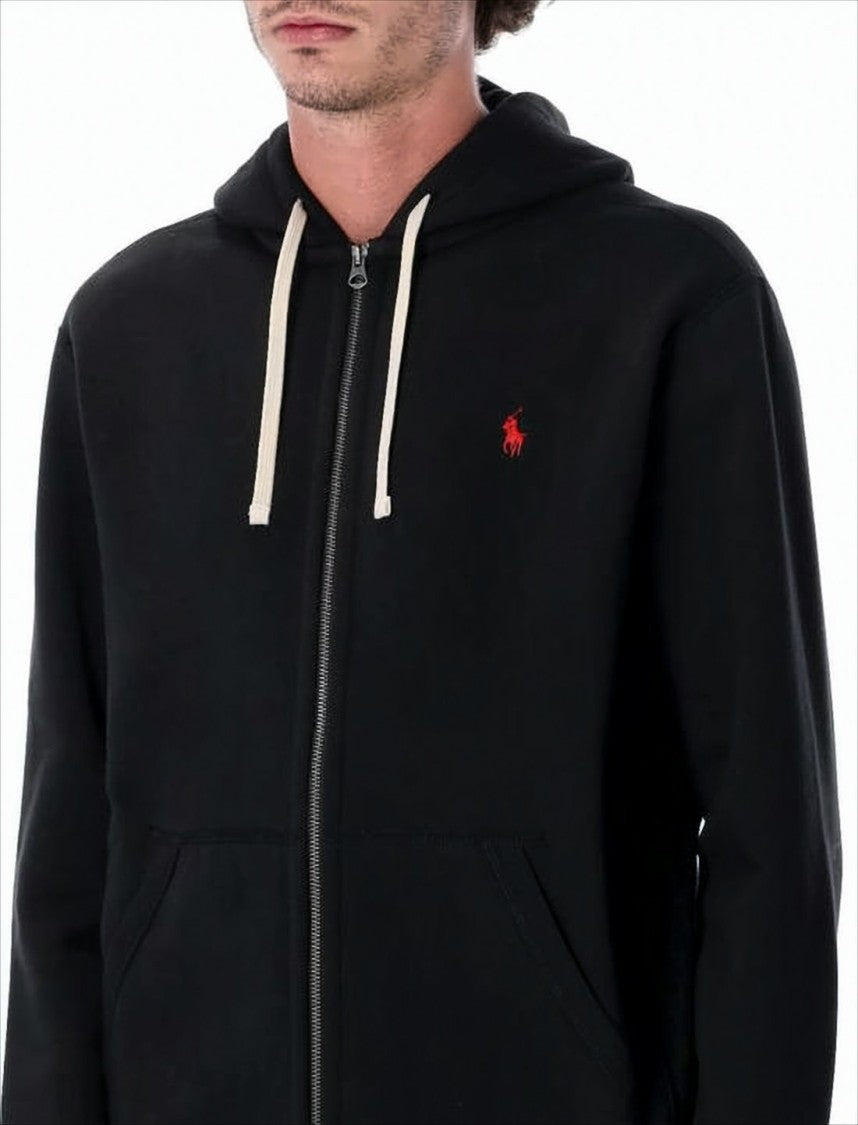 Zip-Up Hoodie with Contrast Drawstrings and Embroidered Logo