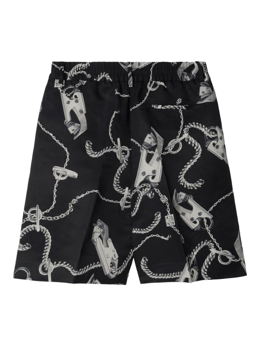 Knee-Length Chain-Link Print Shorts With Pleat Detailing