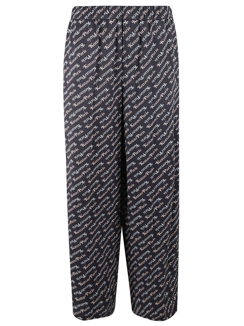 Wide Leg Trousers With All-Over Logo Print