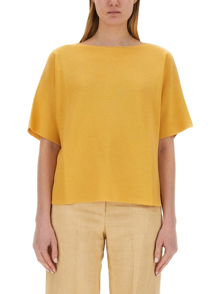 Relaxed-Fit Cotton Top With Wide Neckline
