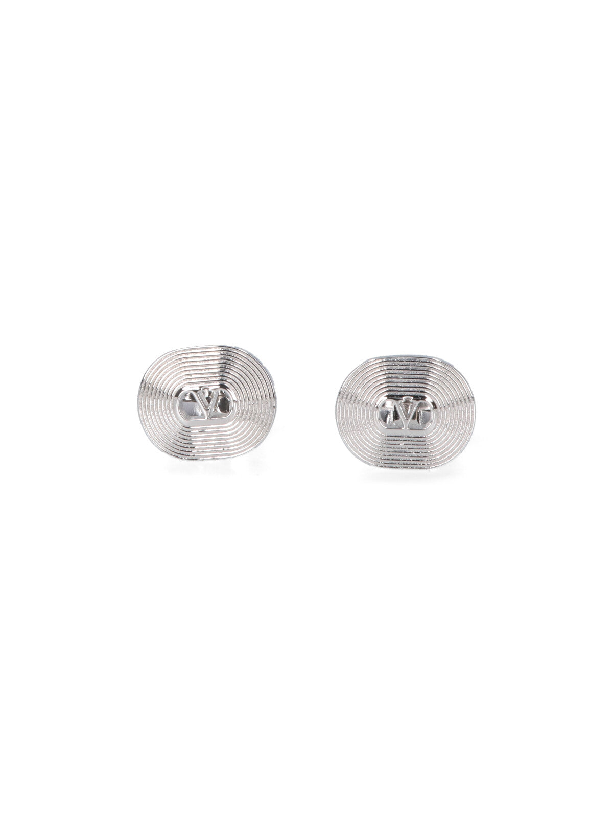 Oval-Shaped Silver Metallic Cufflinks with VLogo Detail